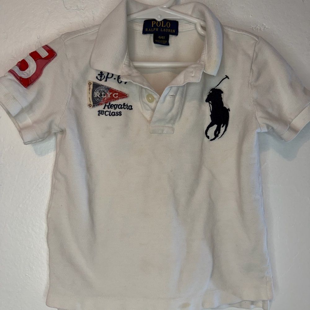 Polo by Ralph Lauren White Kids Polo with Navy Pony and Red Sleeve Patch